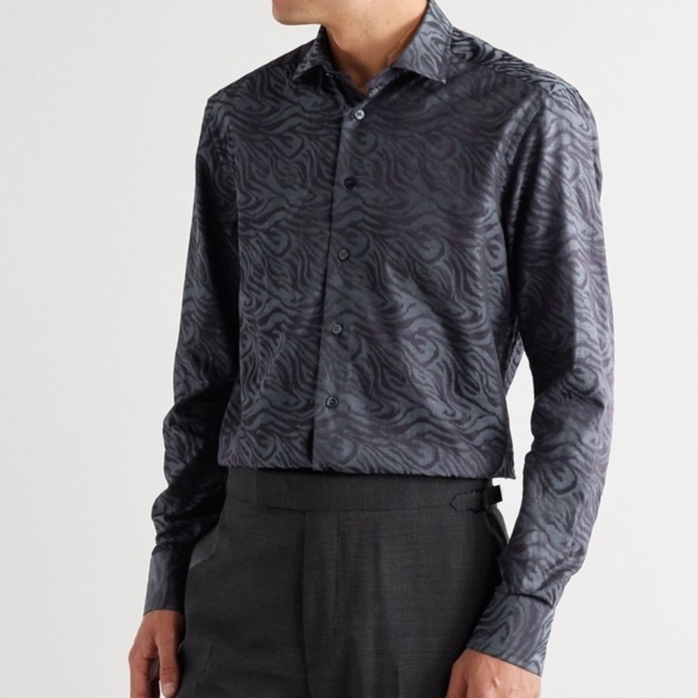 Etro - Zebra-Print Cotton-Poplin Shirt - Blue SZ 42